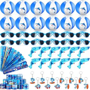 60 Pcs Shark Pool Party Favors Include Slap Bracelets Keychains Shark Squirt Water Guns Sunglasses Shark Beach Balls Shark Party Supplies for Pool Beach Party