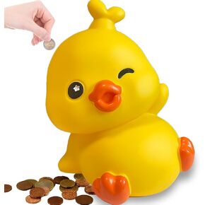 Duck Piggy Bank, Indestructible Duck Money Bank,Large Kids Coin Bank Can Store 800 Coins,Practical Gifts for Easter, Birthday,Christmas, Baby Shower (Yellow Duck PT)