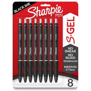 Sharpie S-Gel, Gel Pens, Medium Point (0.7mm), Black Ink Gel Pen, 8 Count