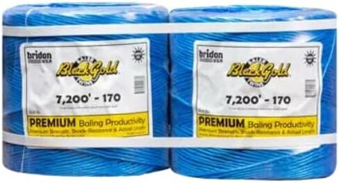 Bridon Black Gold Blue Hay Baling Twine, 170 Pound Knot Strength and 7,200 Foot Length, 2 3,600 Foot Spools, Crop Baling, Christmas Tree wrap in Kuwait