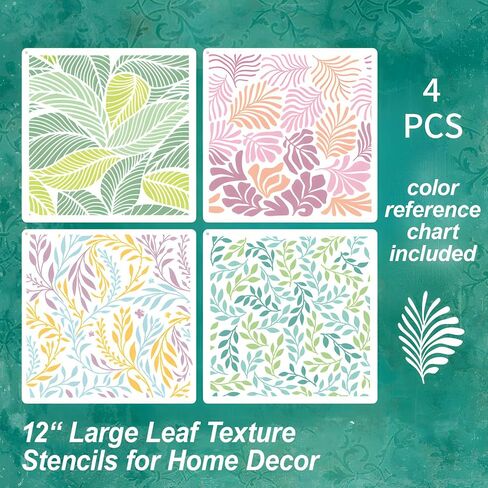 Wall Stencils for Painting Large Pattern, 4PCS 12 Inch Reusable Leaf Stencils for Crafts, Exquisite Leaf Designs for Wall Furniture Home Decor, DIY Art Projects in Kuwait