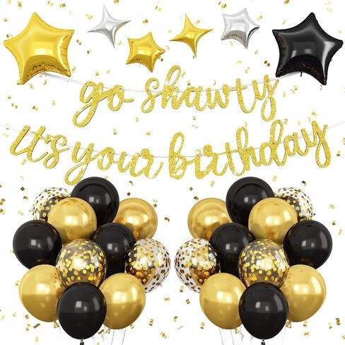 Purple Go Shawty It's Your Birthday Banner Balloons Set, Glitter Happy Birthday Banner with Purple Silver Confetti Balloon Star Foil Balloon for Girls Women Hip Hop Rap Theme Birthday Party Decoration in Saudi Arabia