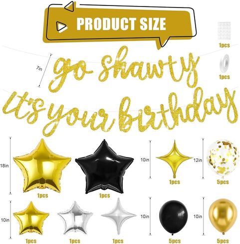 Purple Go Shawty It's Your Birthday Banner Balloons Set, Glitter Happy Birthday Banner with Purple Silver Confetti Balloon Star Foil Balloon for Girls Women Hip Hop Rap Theme Birthday Party Decoration in Saudi Arabia