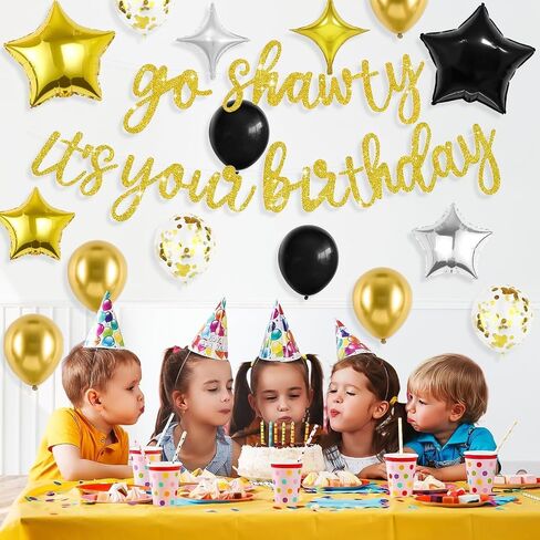Purple Go Shawty It's Your Birthday Banner Balloons Set, Glitter Happy Birthday Banner with Purple Silver Confetti Balloon Star Foil Balloon for Girls Women Hip Hop Rap Theme Birthday Party Decoration in Saudi Arabia