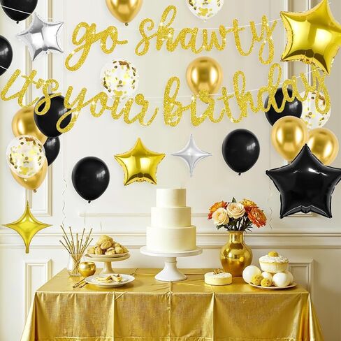 Purple Go Shawty It's Your Birthday Banner Balloons Set, Glitter Happy Birthday Banner with Purple Silver Confetti Balloon Star Foil Balloon for Girls Women Hip Hop Rap Theme Birthday Party Decoration in Saudi Arabia