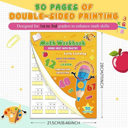 Ireer Double Digit Math Problem Workbook Double Digit Addition and Subtraction One Page a Day for Grades 1-3 Simply Tear Off on Page a Day for Math Repetition Drills Addition and Subtraction Workbook in Saudi Arabia