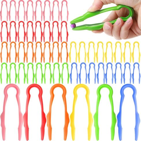 Chunful 12 Pcs Plastic Tweezers for Kid Fine Motor Toys Easy Grip Toddler Tweezers Jumbo for Craft DIY Jewelry Making Beading Family School (Green, Pink, Red, Blue, Yellow, Orange) in Saudi Arabia