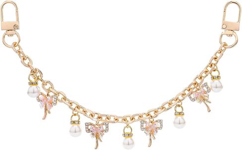 LuneClat Pearl Decorative Bag Charm - Gold Bag Chains with Rose Pendant, Replacement Extension Strap for Tote Shoulder Bags, Handbag Chain Accessories for Women in Saudi Arabia
