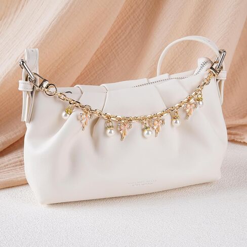 LuneClat Pearl Decorative Bag Charm - Gold Bag Chains with Rose Pendant, Replacement Extension Strap for Tote Shoulder Bags, Handbag Chain Accessories for Women in Saudi Arabia