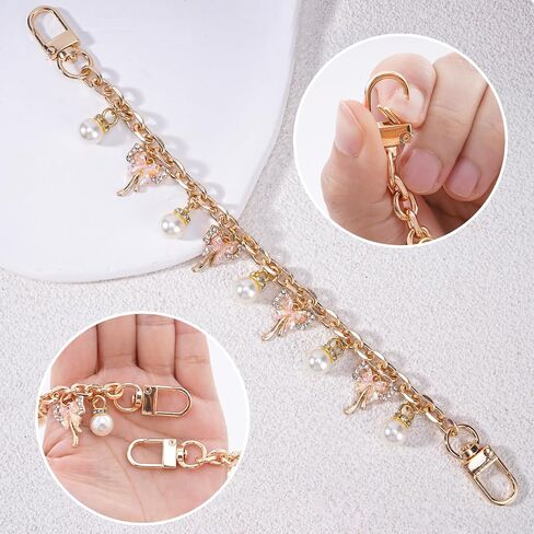 LuneClat Pearl Decorative Bag Charm - Gold Bag Chains with Rose Pendant, Replacement Extension Strap for Tote Shoulder Bags, Handbag Chain Accessories for Women in Saudi Arabia