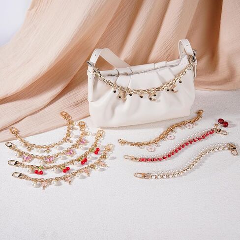 LuneClat Pearl Decorative Bag Charm - Gold Bag Chains with Rose Pendant, Replacement Extension Strap for Tote Shoulder Bags, Handbag Chain Accessories for Women in Saudi Arabia
