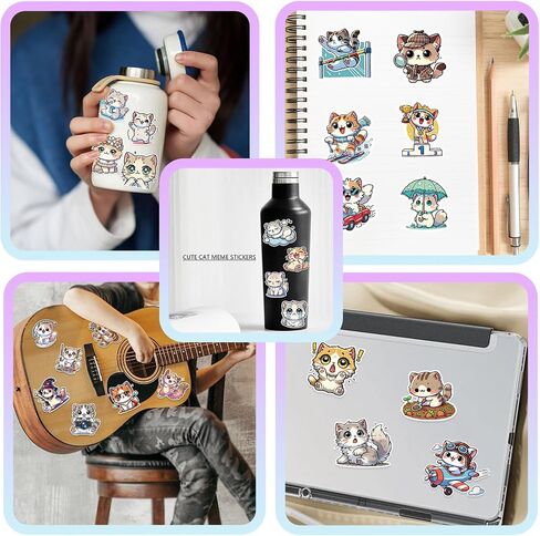 100 pcs ملصقات Meme Cat Cat Cat - ملصقات فينيل مضحكة ومتينة للماء لأجهزة الكمبيوتر المحمولة وزجاجات المياه وحقيبة ومشاريع DIY ， المراهقين ， هدية البالغين أو الأطفال (CAT) in Kuwait