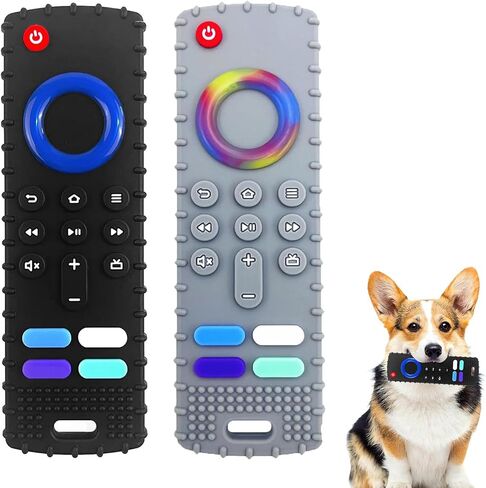 2Pcs Puppy Teething Toys, TV Remote Control Shape Dog Chew Toys for Boredom&Stimulation&Training and Cleaning Teeth,BPA-Free(Black+Grey) in Saudi Arabia