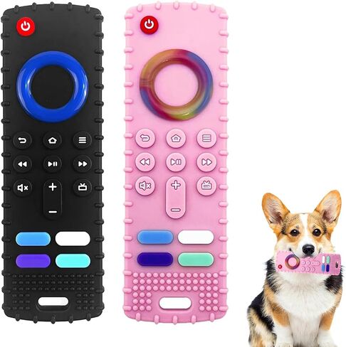 2Pcs Puppy Teething Toys, TV Remote Control Shape Dog Chew Toys for Boredom&Stimulation&Training and Cleaning Teeth,BPA-Free(Black+Grey) in Saudi Arabia