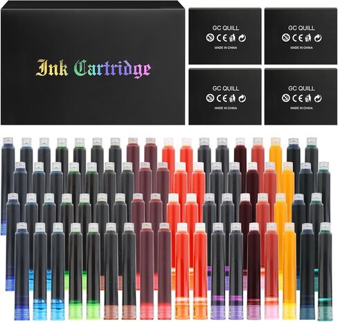 GC Quill Fountain PEN حبر خراطيش ، 72 حزمة ألوان متنوعة الحبر عبوات (4 صناديق من 18) - قطر التجويف 3.4 ملم (ألوان متنوعة) in Kuwait