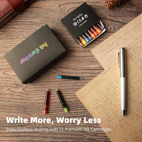 GC Quill Fountain PEN حبر خراطيش ، 72 حزمة ألوان متنوعة الحبر عبوات (4 صناديق من 18) - قطر التجويف 3.4 ملم (ألوان متنوعة) in Kuwait