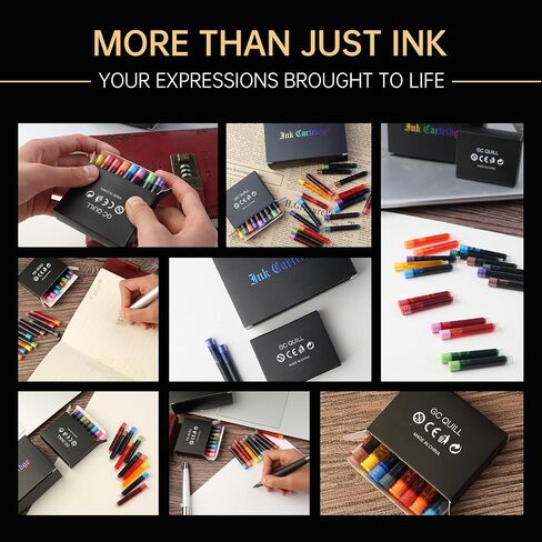GC QUILL Fountain Pen Ink Cartridges, 72 Pack Assorted Colors Ink Refills (4 Boxes of 18) - Bore Diameter 3.4mm (Assorted Colors) in Kuwait