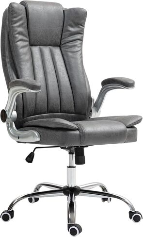 HOMCOM Executive Office Chair with Padded Flip-up Arms, Microfiber High Back Desk Chair, Swivel Computer Chair with Adjustable Height and Tilt Function, Gray in Saudi Arabia