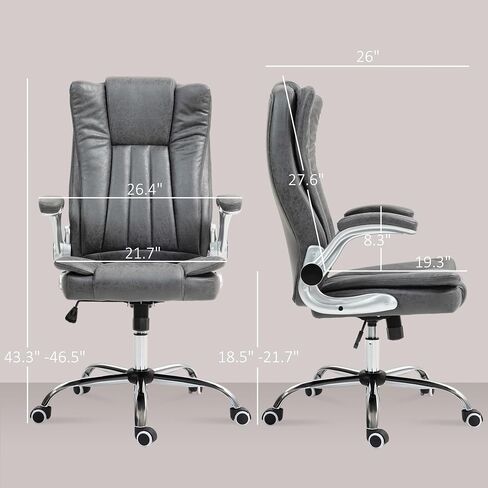 HOMCOM Executive Office Chair with Padded Flip-up Arms, Microfiber High Back Desk Chair, Swivel Computer Chair with Adjustable Height and Tilt Function, Gray in Saudi Arabia