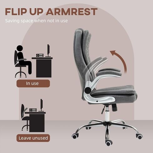 HOMCOM Executive Office Chair with Padded Flip-up Arms, Microfiber High Back Desk Chair, Swivel Computer Chair with Adjustable Height and Tilt Function, Gray in Saudi Arabia