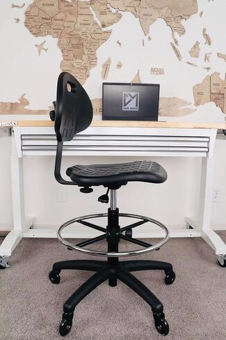 Chair Master (Tall Bench Stool, Rubber Roller Blade Stye Casters Easy to Clean! Ergonomic Polyurethane Drafting Stool. Seat Height Range 24"-34". Home Office Lab Workstation. in Kuwait