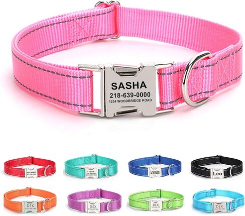 Personalized Dog Collar with Name Tag,Reflective Nylon Pet Collar,Custom Engraved Buckle Dog Collars,XS S M L XL Adjustable Pet Collar for Small Medium Large Dogs (Pink) in Kuwait