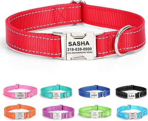 Personalized Dog Collar with Name Tag,Reflective Nylon Pet Collar,Custom Engraved Buckle Dog Collars,XS S M L XL Adjustable Pet Collar for Small Medium Large Dogs (Pink) in Kuwait