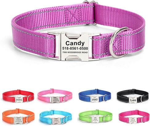 Personalized Dog Collar with Name Tag,Reflective Nylon Pet Collar,Custom Engraved Buckle Dog Collars,XS S M L XL Adjustable Pet Collar for Small Medium Large Dogs (Pink) in Kuwait