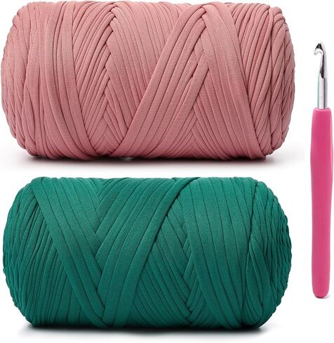 2 Pack Soft Tshirt Crochet Yarn, 800g/228yds High Elastic Hand Knitting Yarns, Thick T Shirt Yarn for Crocheting Bags, Baskets, Cushions, DIY Crafts (Leopard Print + Leopard Print in Saudi Arabia