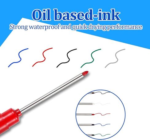 Long Head Deep Hole Marker Pens, 45mm Long Nib Head Deep Reach Marker Waterproof Colorful Carpenter Pen for Bathroom Home Decoration Construction Pens Woodworking(5) in Kuwait