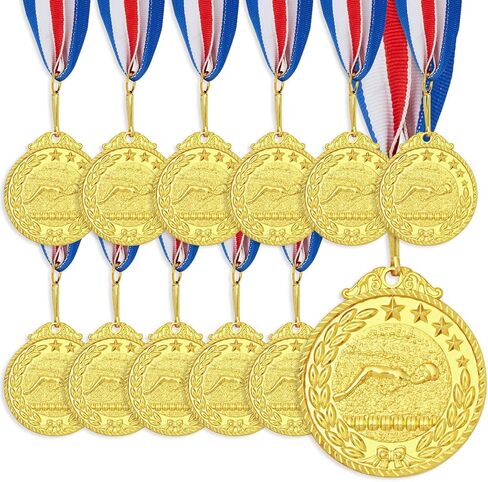 مجموعة من 12 ميدالية لجوائز كرة القدم من جوفال للأطفال والكبار - جوائز مشاركة الفريق بشريط مقاس 15.5 بوصة باللون الأحمر والأبيض والأزرق، هدايا حفلات كرة القدم ذات الطابع الرياضي (2 بوصة، معدن، ذهبي) in Kuwait