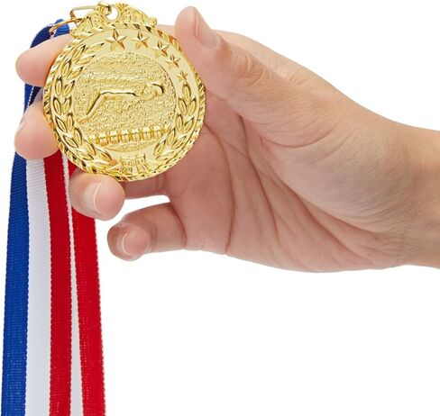 مجموعة من 12 ميدالية لجوائز كرة القدم من جوفال للأطفال والكبار - جوائز مشاركة الفريق بشريط مقاس 15.5 بوصة باللون الأحمر والأبيض والأزرق، هدايا حفلات كرة القدم ذات الطابع الرياضي (2 بوصة، معدن، ذهبي) in Kuwait