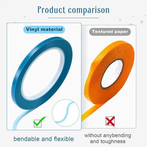 Nezyo 6 Pcs Vinyl Pinstripe Tapes Masking Painter Tapes High Temperature Low Tack Automotive Car Paint for Easy Removal Trim Thin Finishing Masking(Blue,1/16,1/8, 1/4 Inch) in Saudi Arabia