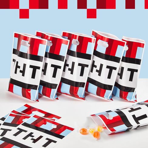 Yzzhaoo 30pcs Pixel Party Party Favors ، لعبة فيديو Goodie Bag مع مقابض لحفل عيد الميلاد موضوع Candy Treat Acags in Kuwait