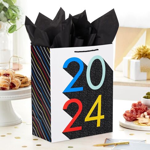Hallmark 13" Large White Graduation Gift Bag with Tissue Paper (Class of 2025, Gold Confetti) in Saudi Arabia