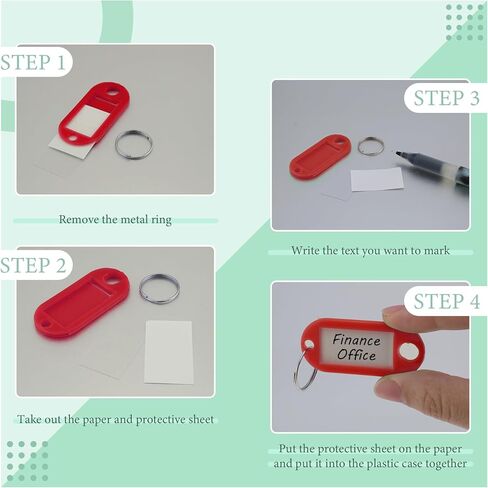 علامات المفاتيح مع نافذة التسمية ، 100 حزمة ، بلاستيك أسود مع حلقة مقسمة ، ملصقات معرف للأمتعة والتنظيم (أسود) in Kuwait