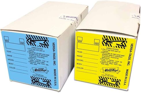 Genuine Versa-Tag Key Tags - Self-Protecting (2 Box Bundle) (250 per Box with Metal Rings - 500 Total) (1 Box Blue and 1 Box Yellow) in Saudi Arabia