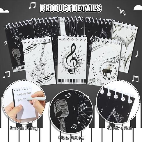 Pineraap 16 PCS MUSIC MINI Notepads Spiral Notebook ، 3.9 × 2.4 بوصة الحفلات الموسيقية ، وسادات المذكرة الجيب لأكياس هدايا حفلة عيد الميلاد ، واللوازم المدرسية ، وجوائز الفصول الدراسية in Saudi Arabia