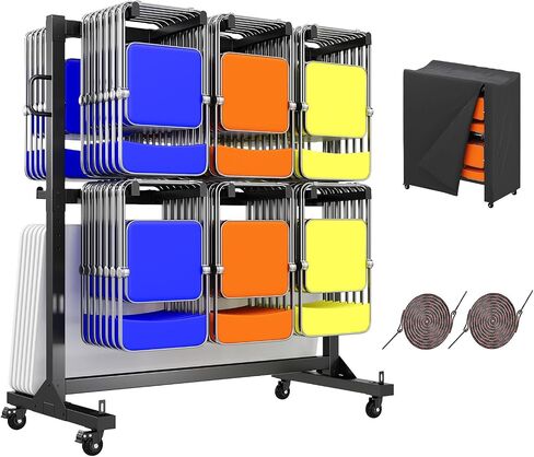 Specraft Folding Chair Rack and Table Cart for 84 Chairs or 12 Tables, 1100 lbs Capacity, PU Wheels, Dust Cover, Elastic Cords, Black in Kuwait