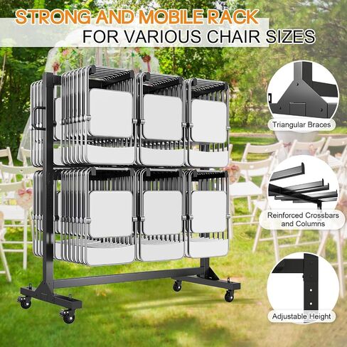 Specraft Folding Chair Rack and Table Cart for 84 Chairs or 12 Tables, 1100 lbs Capacity, PU Wheels, Dust Cover, Elastic Cords, Black in Kuwait