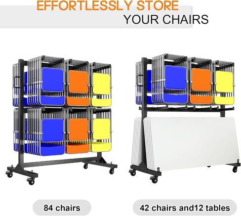 Specraft Folding Chair Rack and Table Cart for 84 Chairs or 12 Tables, 1100 lbs Capacity, PU Wheels, Dust Cover, Elastic Cords, Black in Kuwait