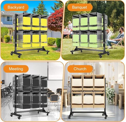 Specraft Folding Chair Rack and Table Cart for 84 Chairs or 12 Tables, 1100 lbs Capacity, PU Wheels, Dust Cover, Elastic Cords, Black in Kuwait