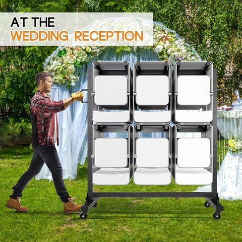 Specraft Folding Chair Rack and Table Cart for 84 Chairs or 12 Tables, 1100 lbs Capacity, PU Wheels, Dust Cover, Elastic Cords, Black in Kuwait
