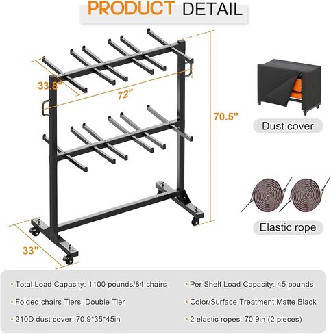 Specraft Folding Chair Rack and Table Cart for 84 Chairs or 12 Tables, 1100 lbs Capacity, PU Wheels, Dust Cover, Elastic Cords, Black in Kuwait