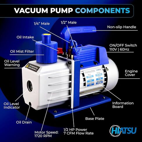 HVAC Vacuum Pump Kit: 4.5CFM Air Pump, AC Vacuum Pump and Gauge Set with R134 Can Tap Valve and Leak Detector; AC Vacuum Pump and Gauges in Heavy Duty Case Refrigeration Tools in Kuwait