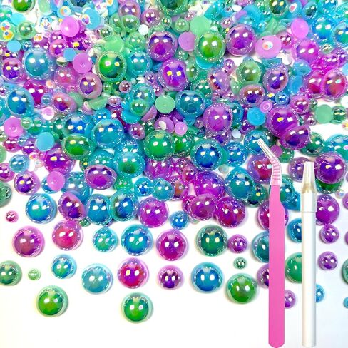 50g Flatback Rhinestones and Pearls, 3-10mm Flat Back Pearls for Crafting, Rhinestones for Bedazzling, Half Pearl Resin Rhine Stone Kit for Crafting, Nails, Charms in Kuwait