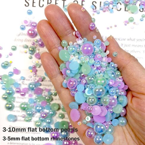 50g Flatback Rhinestones and Pearls, 3-10mm Flat Back Pearls for Crafting, Rhinestones for Bedazzling, Half Pearl Resin Rhine Stone Kit for Crafting, Nails, Charms in Kuwait