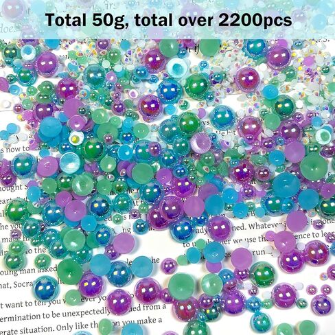 50g Flatback Rhinestones and Pearls, 3-10mm Flat Back Pearls for Crafting, Rhinestones for Bedazzling, Half Pearl Resin Rhine Stone Kit for Crafting, Nails, Charms in Kuwait