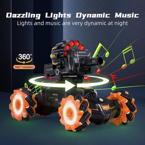 RC Car Shoot Nerf Bullet, Remote Control Hand Gesture Stunt Drift Truck, 360°Rotating Battle Tanks with Soft Bullets Water Bomb, Spray, Music, Led, Toy Gifts （Orange） in Saudi Arabia