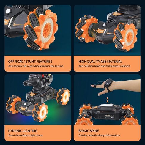 RC Car Shoot Nerf Bullet, Remote Control Hand Gesture Stunt Drift Truck, 360°Rotating Battle Tanks with Soft Bullets Water Bomb, Spray, Music, Led, Toy Gifts （Orange） in Saudi Arabia
